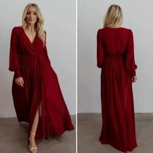 BALTIC BORN Celine Chiffon Maxi Dress Wine Red Sz XS {HH33}